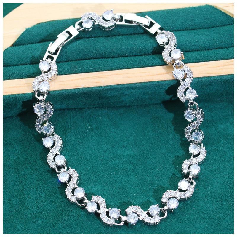 New European and N Women Fashion Bracelet Earrings Necklace Set Fashion Diamond Wedding Necklace Earrings