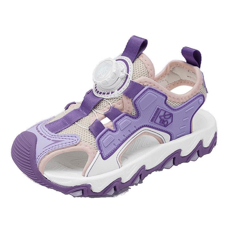 Girls sandals summer 2025 boys mesh non-slip sandals bag head beach shoes knob buckle popular children's sandals