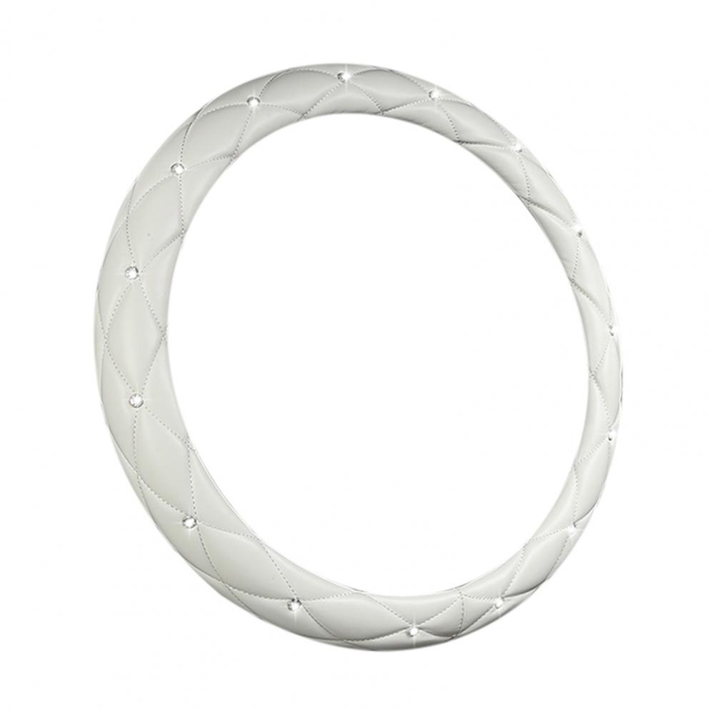 

Мягкая кожаная вышитая стерео инкрустированная бриллиантами оплетка на руль автомобиля Автоаксессуары белый
