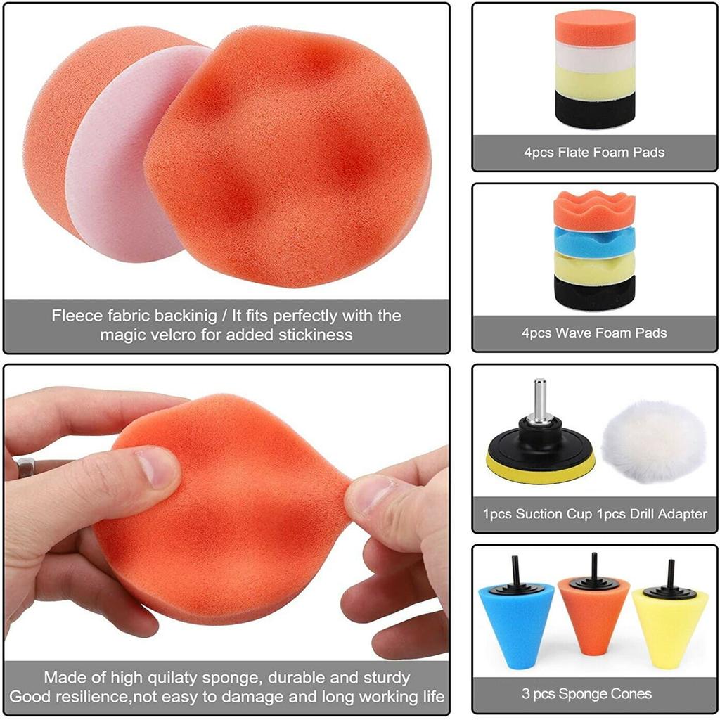 3" Sponge Foam Drill Polishing Cone Ball Pad Kit Bendable Washable Reusable Car Hub Waxing Buffing Wheel Polisher