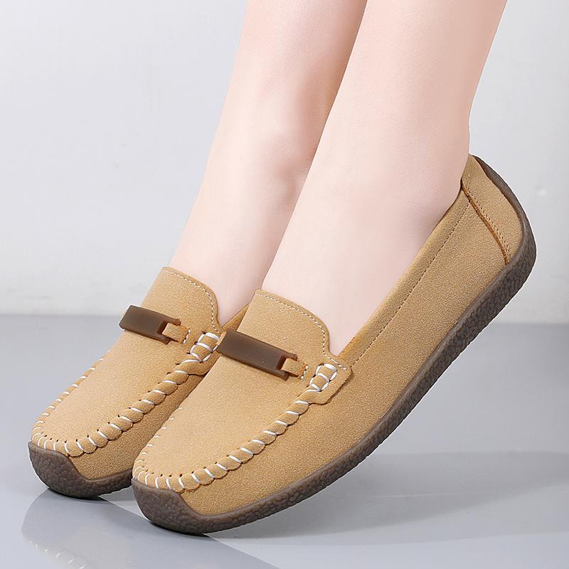 Fashion Women Suede Flats Slip on Soft Sole Walking Shoes Comfortable Low-cut Mother Loafers Casual Daily Shoes Size 35-43