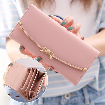 Long Wallets Women Bow Hasp Fashion Sweet Ladies Money Card Holder New Arrival Matte Leather Simple Solid Elegant Female Cardbag