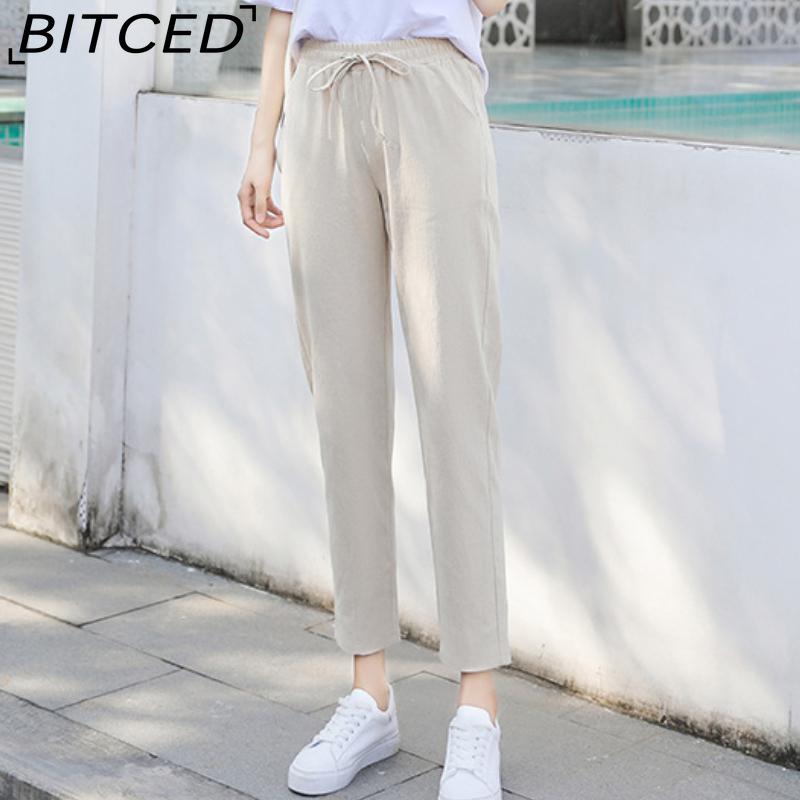 BITCED 9 Color Pure Cotton Nine Point Trousers Spring Summer Slim Straight Loose Casual Pants Women Solid Color Harem Pants