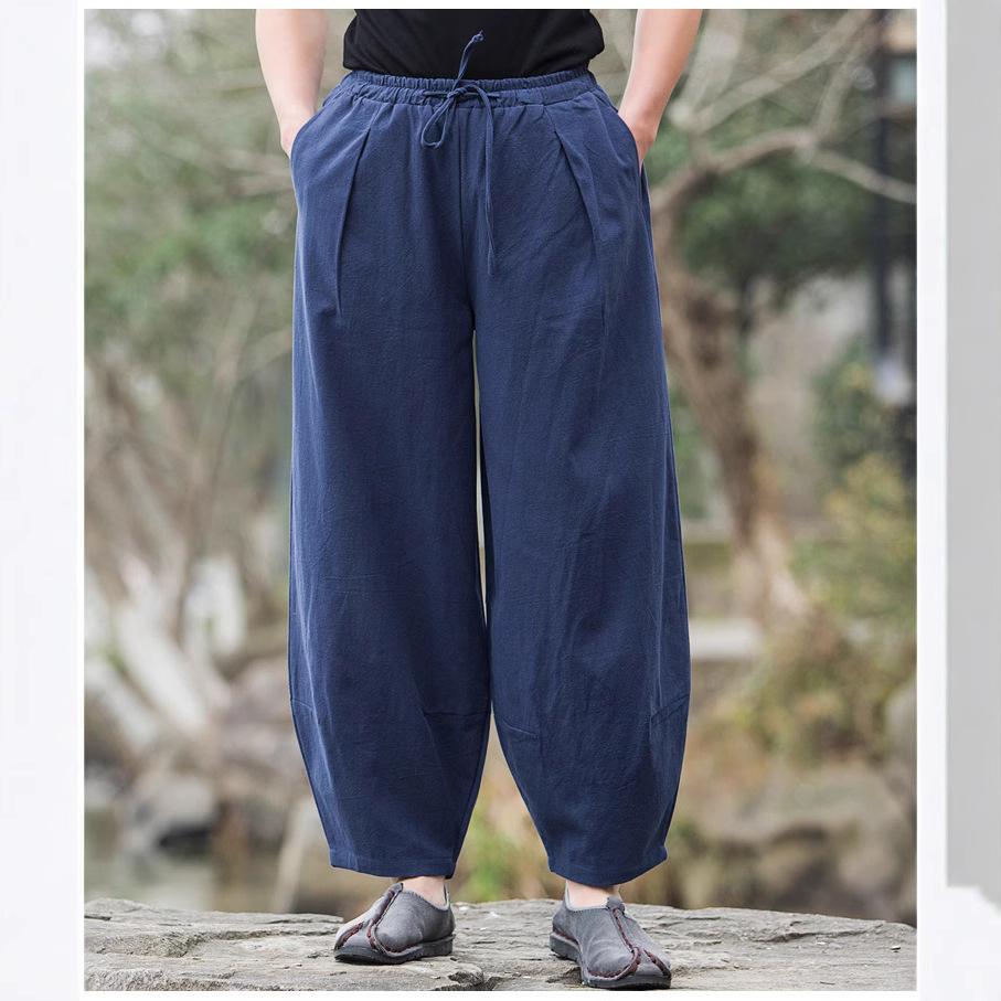 Cotton Linen Casual Wide-leg Oversized Retro Drawstring Sweatpants