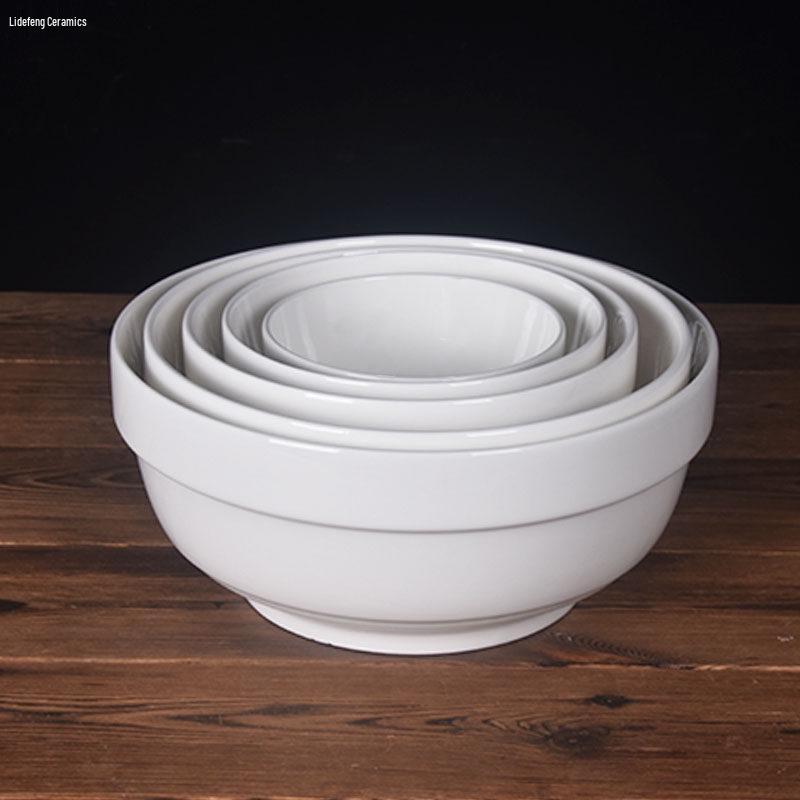Anti-Scald White Ceramic Bowl for Home, Restaurant, or Hotel - Ideal for Rice, Congee, Soup, and Noodles