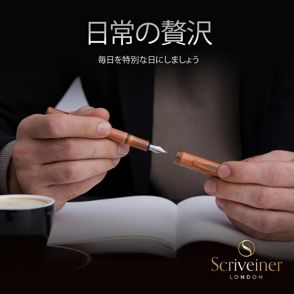 Scriveiner Premium EDC Fountain Pen Stunning Brass Pocket Pen with Brushed Copper Schmidt German Nib Perfect Writing Instrument Gift Set for Men and