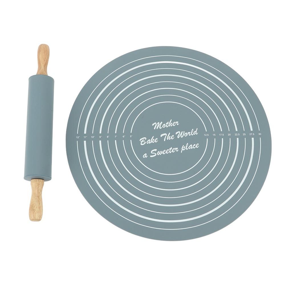 2PCS Wooden Handles Silicone Rolling Pin Silicone Baking Tool Set Pastry Baking Mat Home Baking