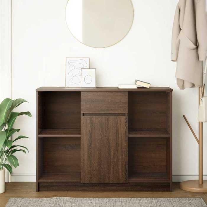 VidaXL Buffet avec tiroir chêne brun 101x35x76 cm bois d'ingénierie, meuble de rangement, buffet, meuble d'entrée, meuble 861568