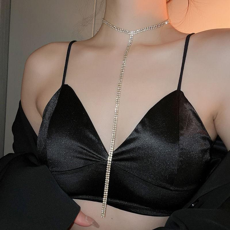 European & American Metal Design Full Diamond Versatile Choker Necklace for Women серебряный