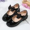 2024 New Soft Princess Shoes Black Bow Hook & Loop Glossy Fashion Kids Shoes Drop Shipping Cute Children Casual School Shoes PU