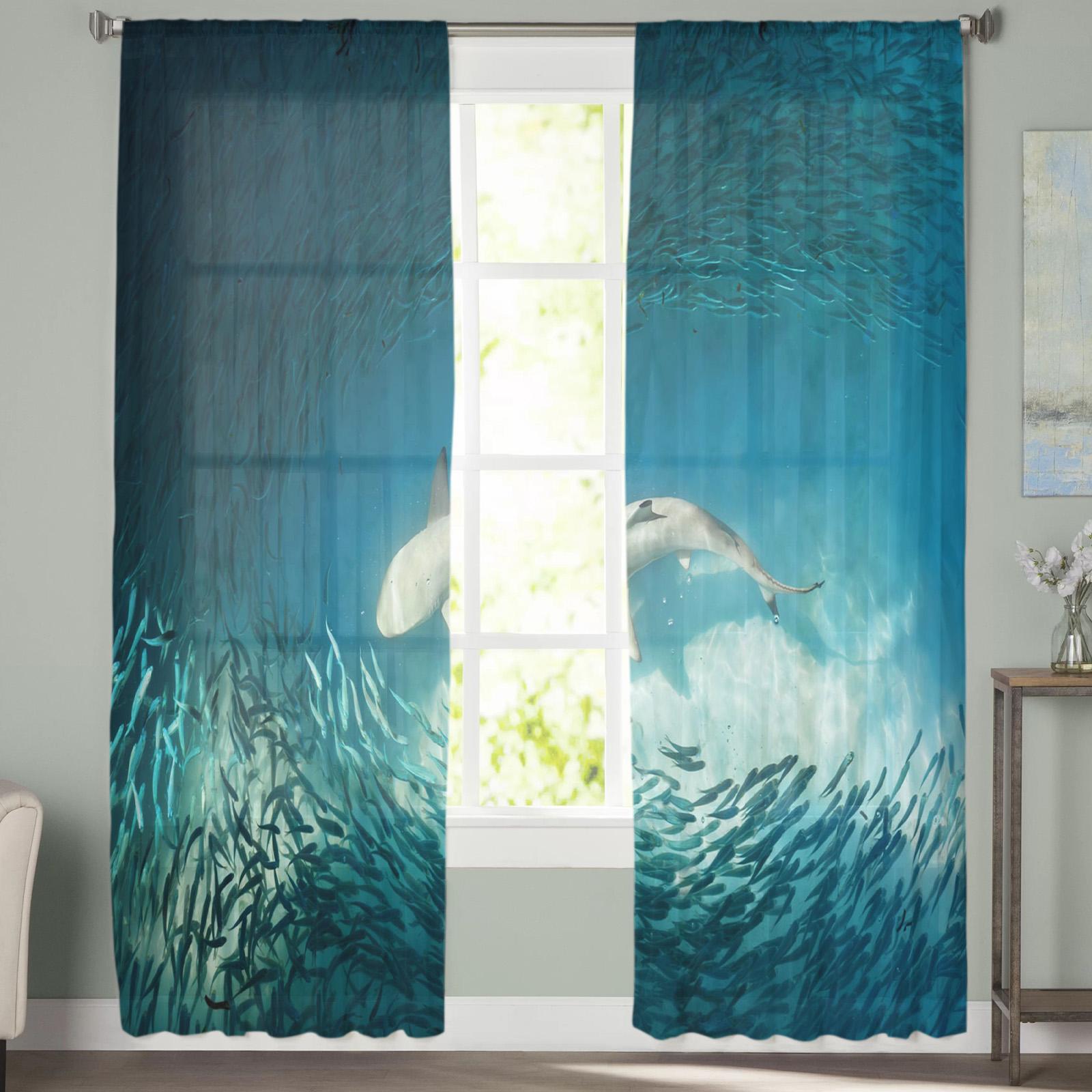 Тюлевые шторы с изображением акулы — фото 4
