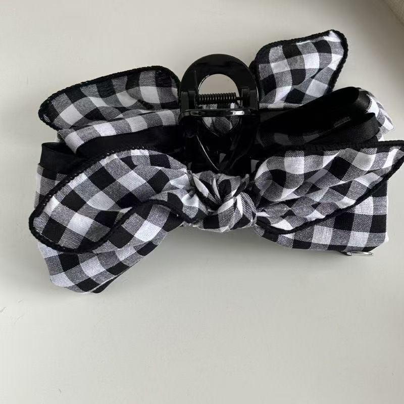 2025 High-End Bow Plaid Shark Claw Clip for Women - Elegant Large Hair Accessory