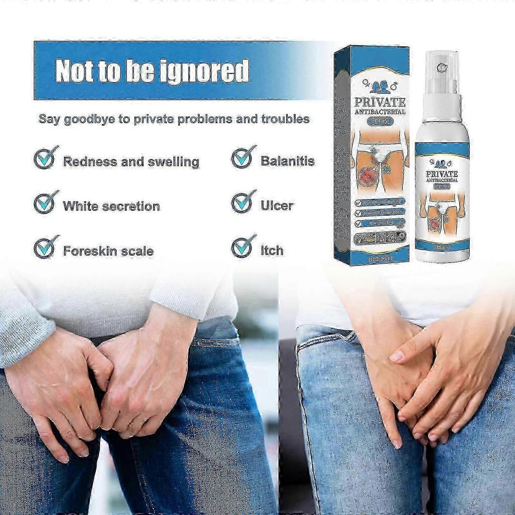 Men's Private Antibacterial Spray, 2pcs Private Parts Anti-itch Spray Deodorant Itching Refreshing And Gentle Private Parts Cleaning 30ml -XN