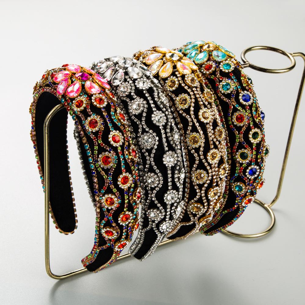European & American Baroque Rhinestone Velvet Headband: Elegant Wide-Edge Sparkle Hair Accessory for Women