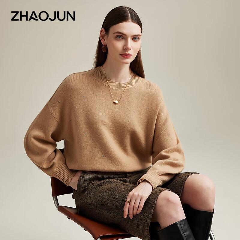 

Zhao Jun Women s Pure Cashmere Rhinestone Round Neck Sweater L