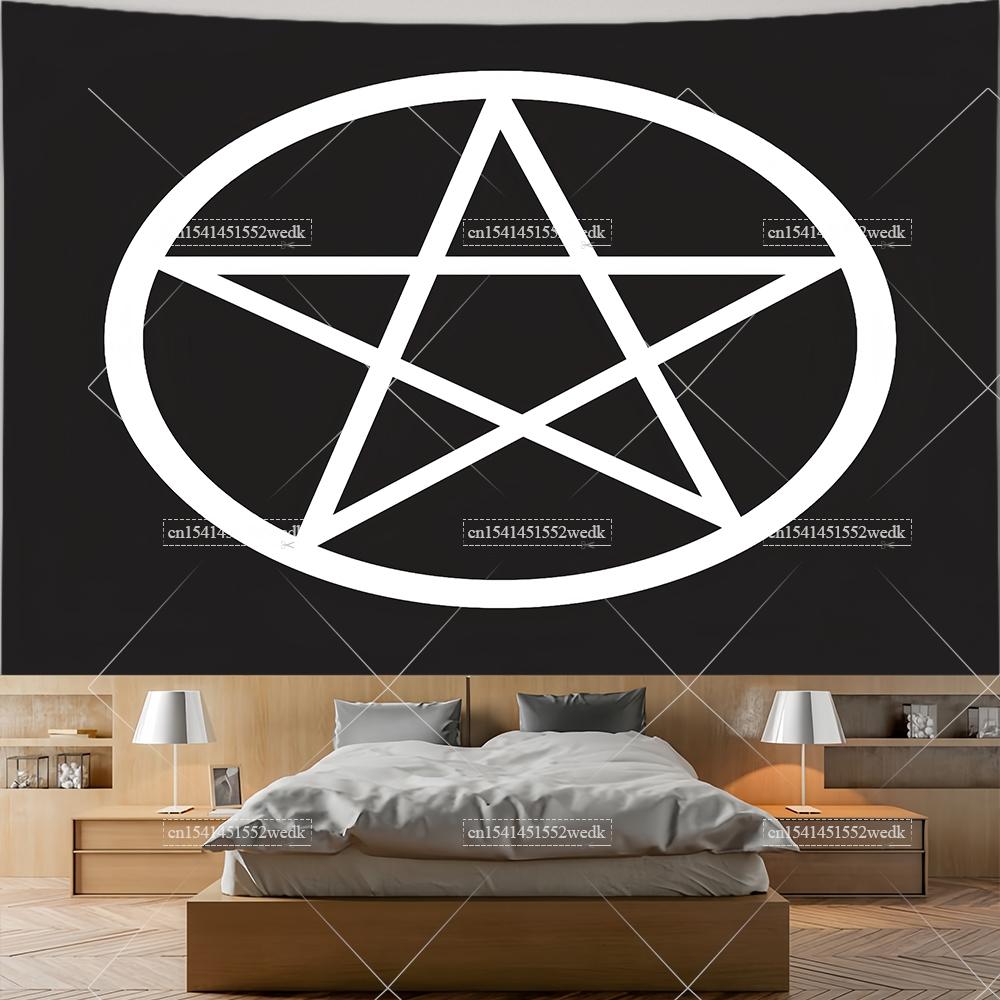 Hippie Pentagram Wiccan Wall Tapestry Moon Celtic Altar Cloth Occult Witchcraft Tapestry Aesthetic Tarot Divination Tapestries