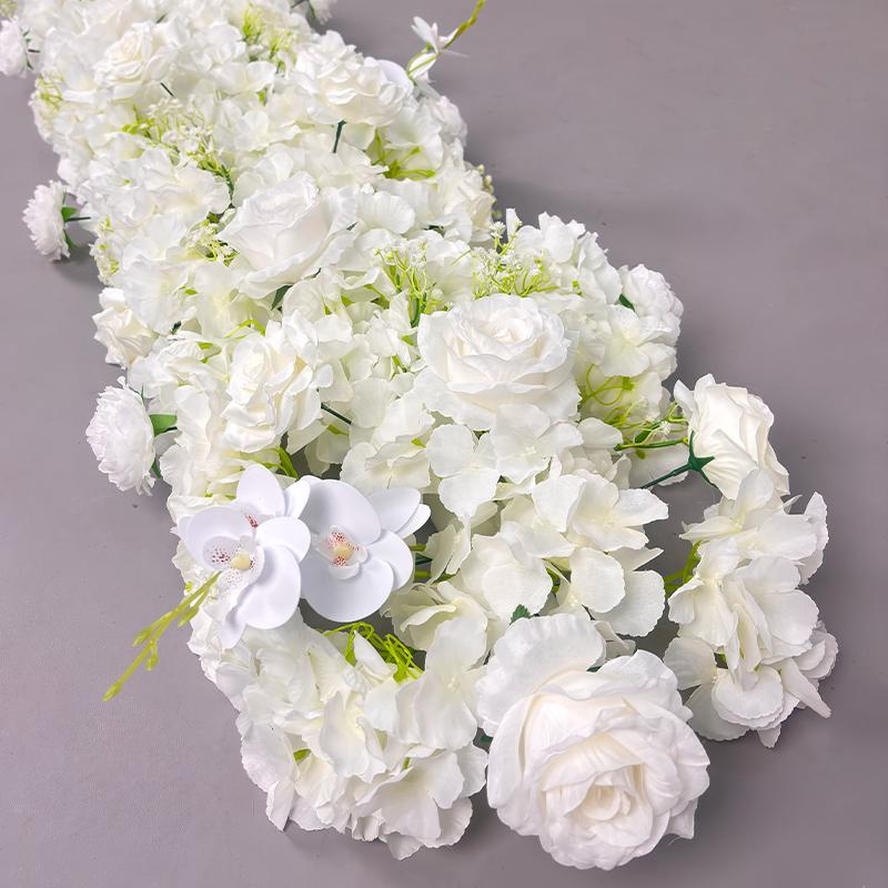2.4M Artificial Flowers Wedding White Rose Road Guide Decoration Table Runner Flower Row Floral Backdrop Arrangement Arch Decor