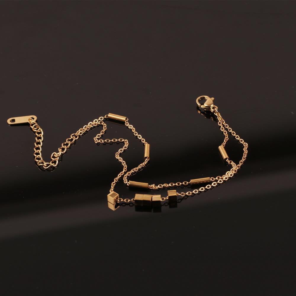 Dívčí náramek z titanové oceli Dvouvrstvý geometrický čtvercový náramek Nové dámské šperky s červeným náramkem