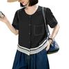 ZANZEA Damen Lässige Rundhals Sommer Kurzarm Spitze Patchwork Bluse
