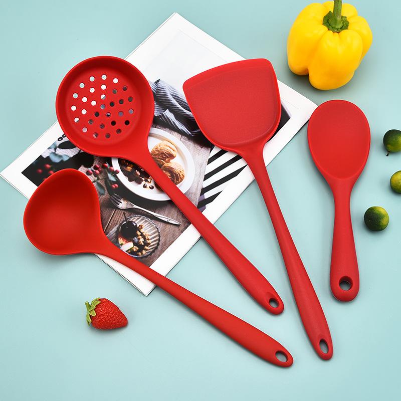 4Pcs Silicone Cooking Utensils Non-Stick Turner Spatula Spoon Colander Rice Scoop Heat Resistant Kitchen Utensils Set Cookware