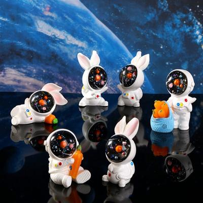 Figurines Miniature Cute Cartoon Astronauts Bunny Micro Landscape Ornaments for Home Decorations Rabbit Crafts Room Desk Decor