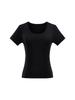 Women's Slim-Fit U-Neck T-Shirt: Trendy Summer 2025 Style, Solid Color, True Shoulder, Elastic, Short Sleeves, Thin Fabric.