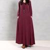 Elegant Plus Size Women Cotton Long Sleeve Vintage Kaftan Casual Maxi Dress