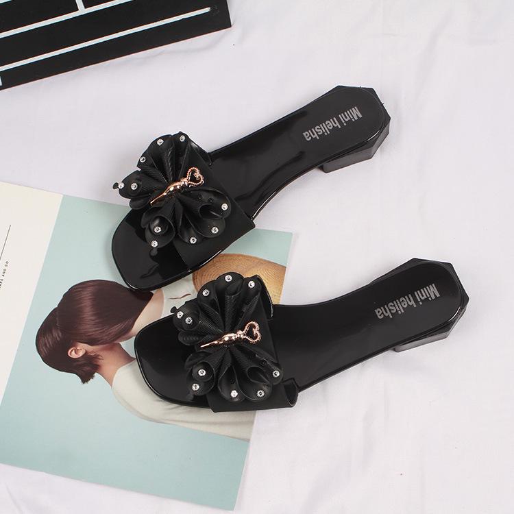 Yuzhihao Summer Women's Rhinestone Butterfly Flat Sandals - Indoor/Outdoor Wear