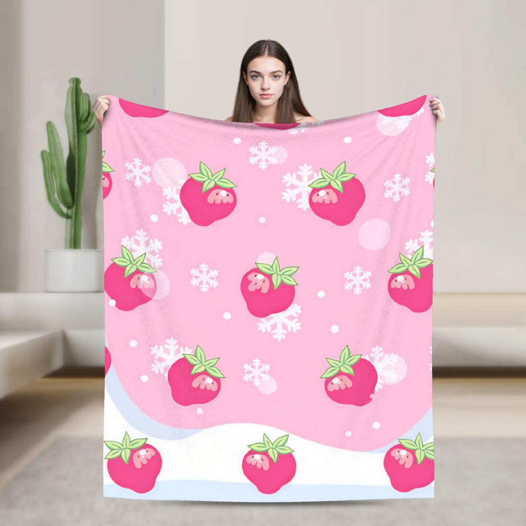 Pink Strawberry Blanket Warm Soft Funny Plush Throw Blanket For Couch Bed Decorative Flannel Bedspread Bed Cover