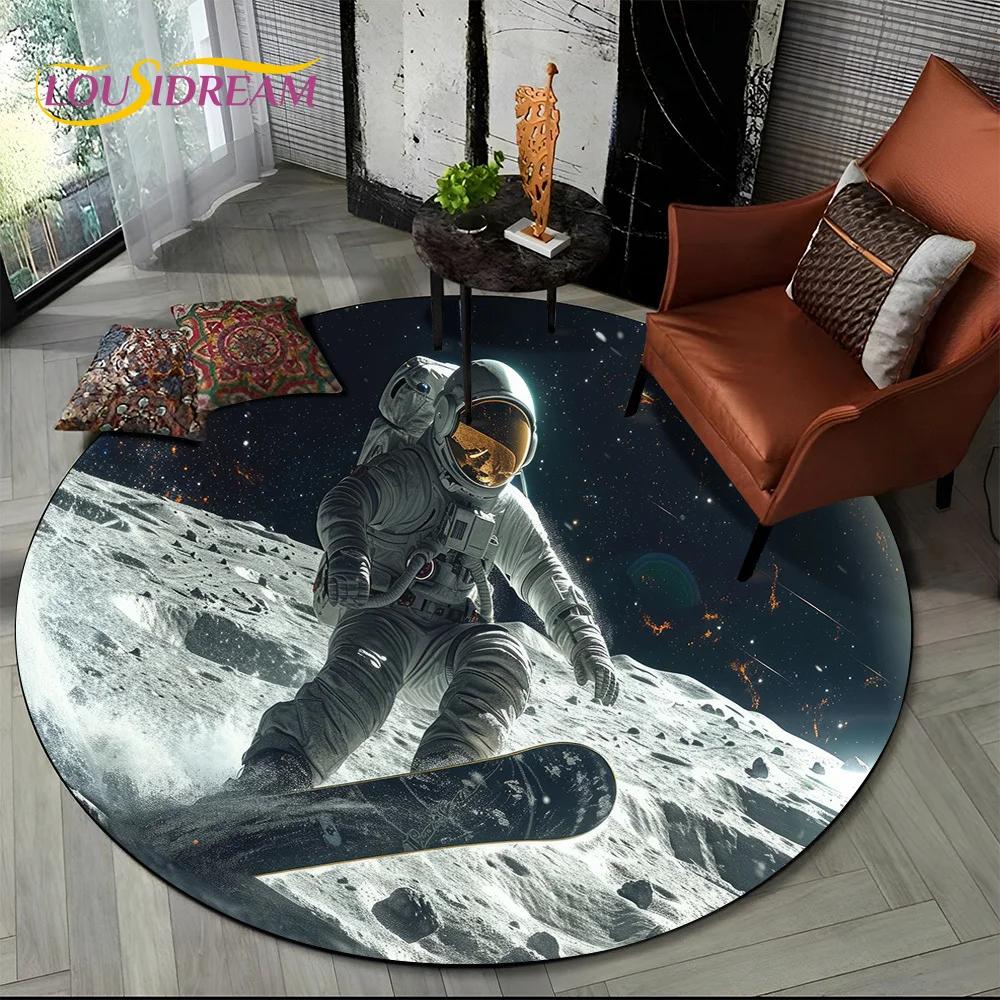Astronaut Vesmír Kosmonaut 3D Vesmír Kreslený Kulatý Oblastní Koberec Kobereček pro Obývací Pokoj Ložnici Dětský Dekor, Podložka pro Domácí Zvířata Protiskluzová