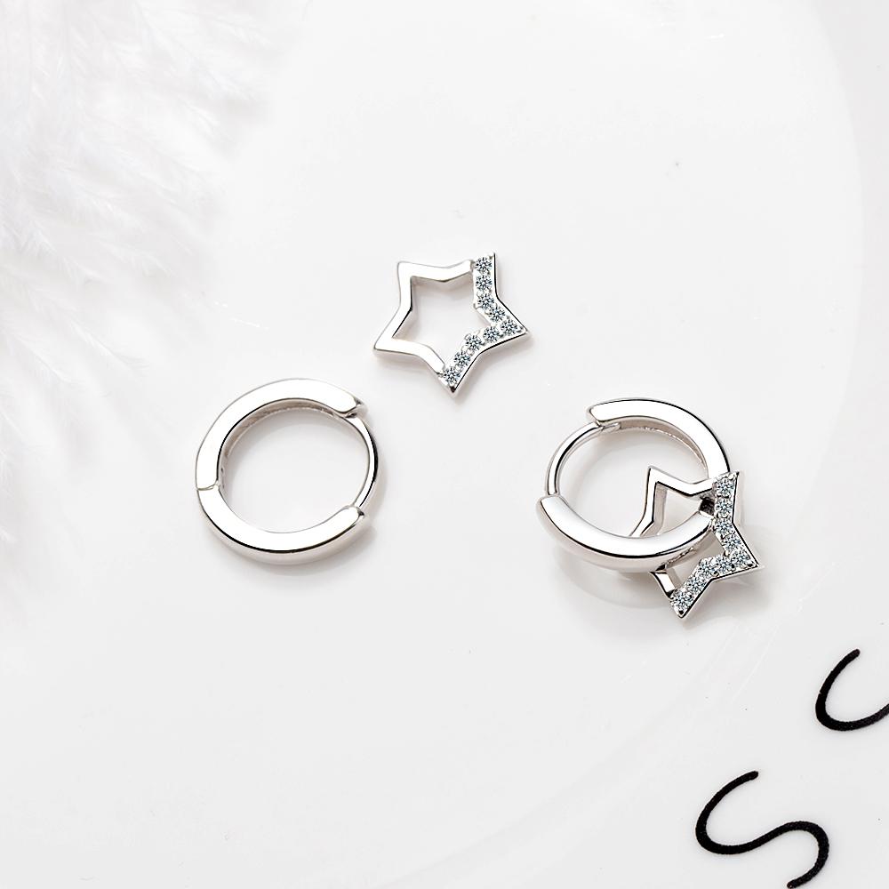 925 Silver Simple Zircon Hollow Star Pendant Hoop Earrings For Women Jewelry Party Gifts oorbellen