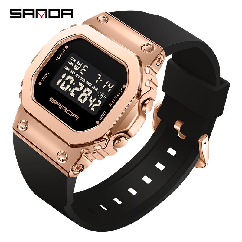 Sanda Couple's New Lift-Hand Light Digital Square Wristwatch