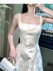 Women's Summer French Embroidered Slim Fit Retro Long Dress with Waist-Cinching and Elegant Charm