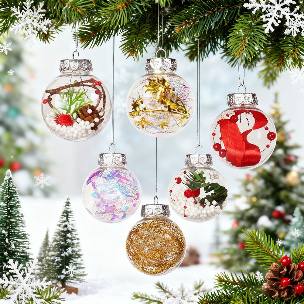 12Pcs/box Christmas Tree Balls Ornament 6CM Transparent Hanging Bauble Pendant 2025 Christmas New Year Party Home Decoration
