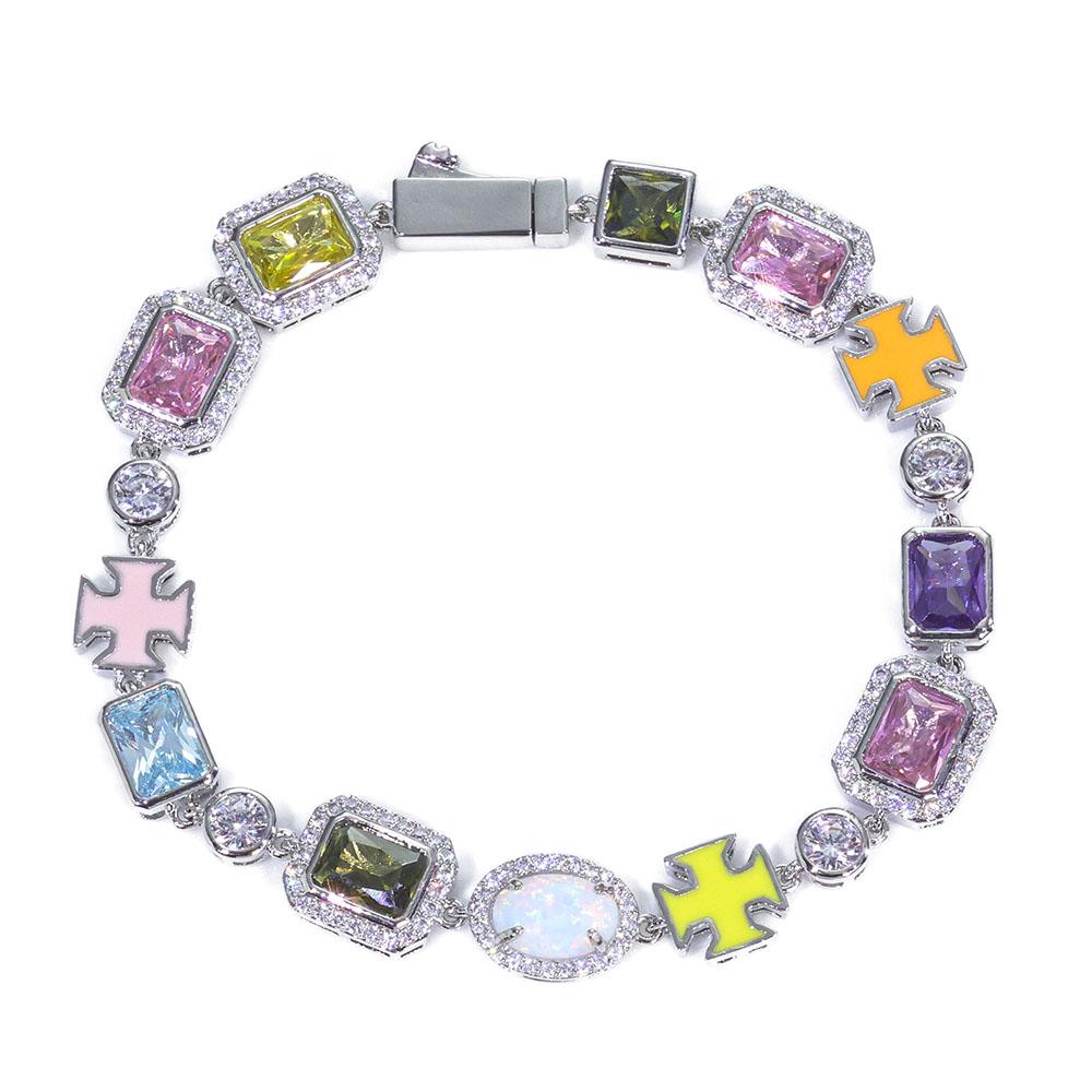 

Цветные драгоценные камни 10 мм теннисный браслет цепь, смешанный с крестом, латунь, циркон, геометрический узор, браслет в стиле хип-хоп для мужчин и женщин 7inch