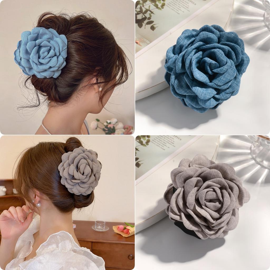 2/3 PCS New Solid Color Fabric Rose Flower Hair Claw for Women Girls Barrette Elegant Shark Clips Set Headwear Accessories Gifts