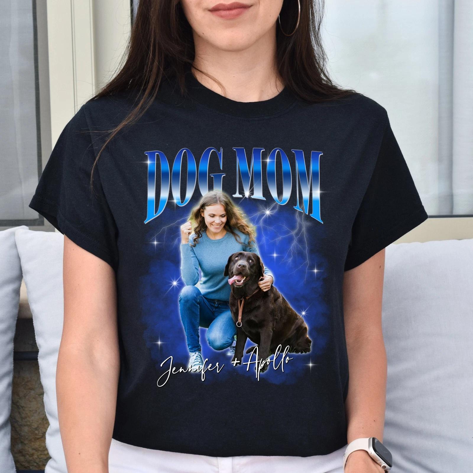 Custom Dog Mom Unisex T-Shirt Your pictures Dog owner Dog mama tee Black Navy Da XL