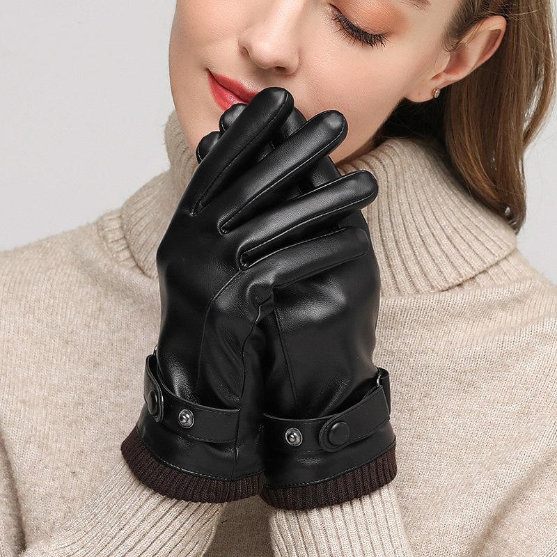 Leather gloves, windproof, waterproof, piled, thickened and warm for men and women, riding, driving, non-slip motorcycle cotton gloves