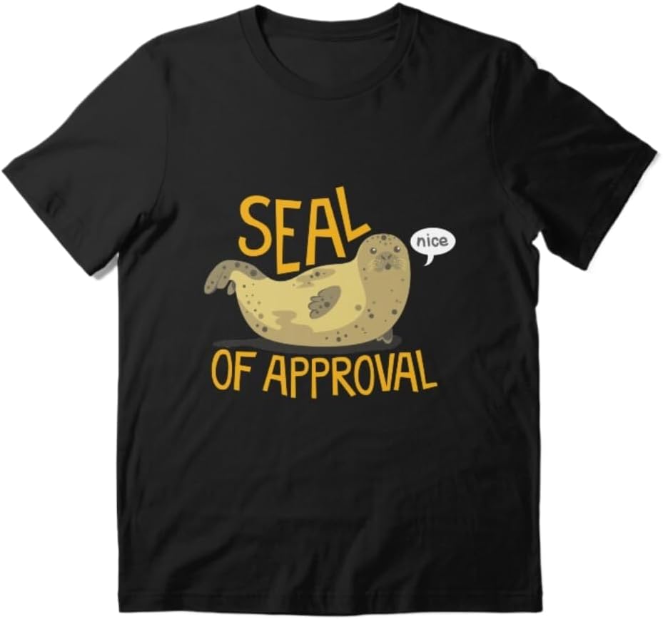 Funny Seal of Approval Cute Seal Cartoon Graphic T-Shirt Unisex 100% Cotton Crew Neck Short Sleeve Casual Tee S разноцветный