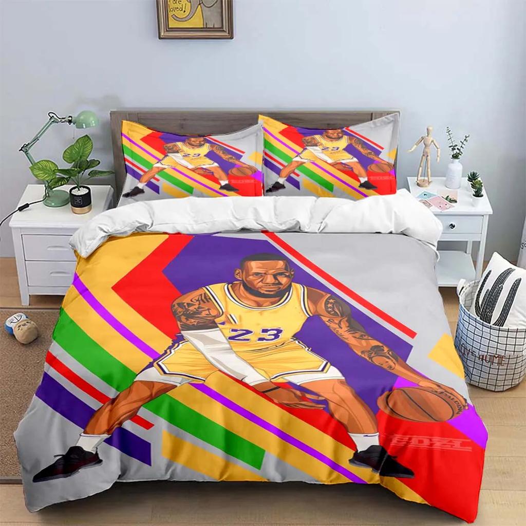 2025 Fashion Basketball Star A-LeBron J-James Printing Bedding Set Duvet Cover Comforter Bed  Youth Kids Girl Boys Birthday Gift