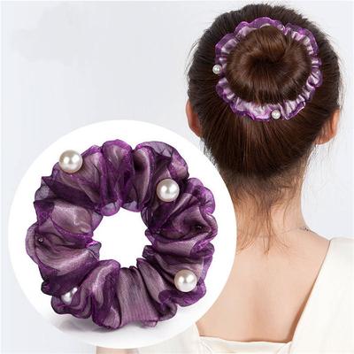 Elegant Pearl Flower Scrunchies Women Girls Elastic Hair Rubber Bands Accessories Tie Hair Ring Rope Ponytail Holder Headdress