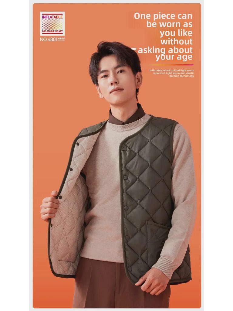 Unisexowa nadmuchiwana kamizelka z aksamitu: 100% Wełna Owcza, Lekka, Ciepła, Odzież Codzienna Jesień/Zima.