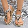 Fashion 2025 New Women's Thick Platform Wedge Sandals Fashion Trend Diamond Leisure Leather Sandals Bohemian Style Bohemian Roman Shoes