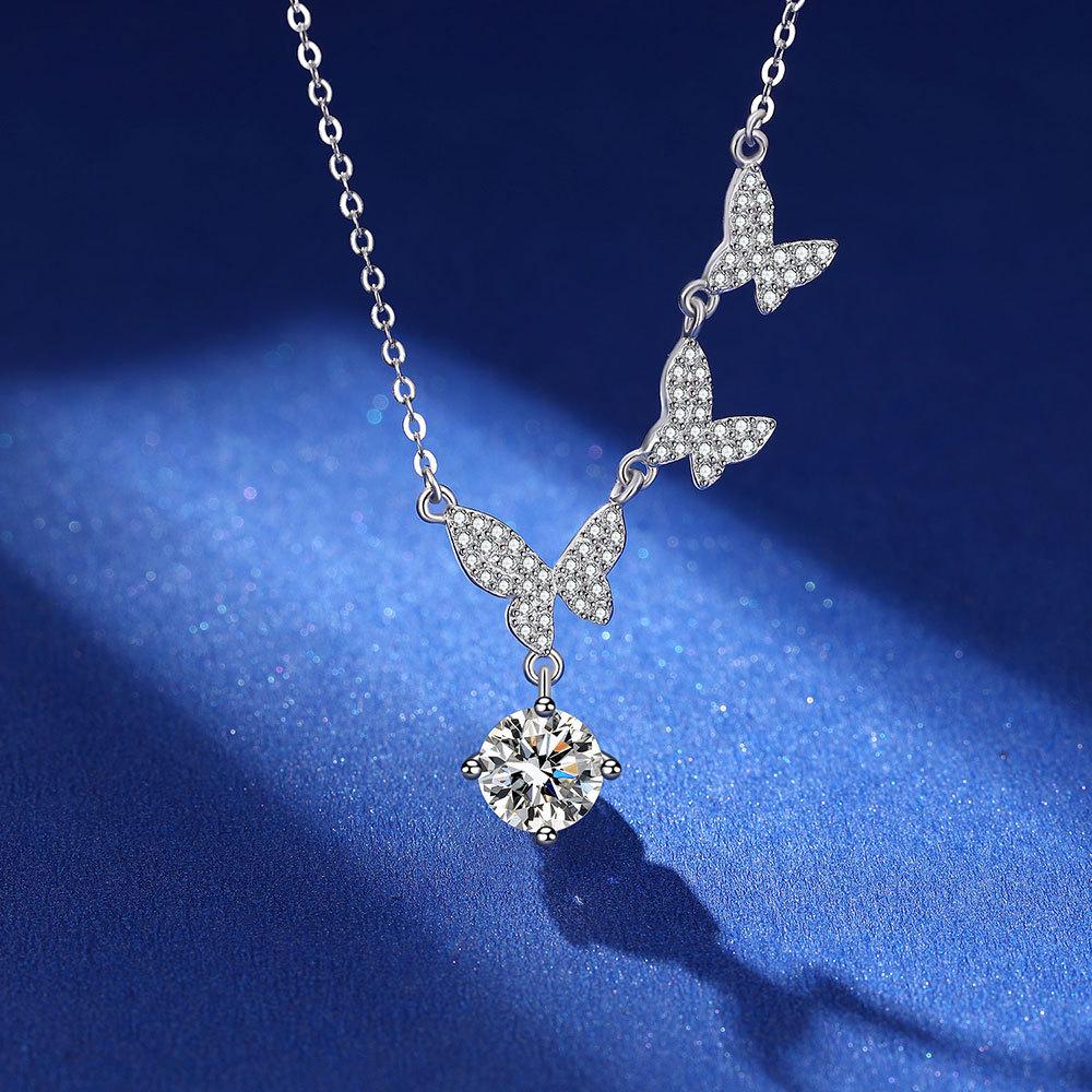 S925 Sterling Silver Moissanite Butterfly Necklace – Elegant, Simple Design 925 Sterling Silver