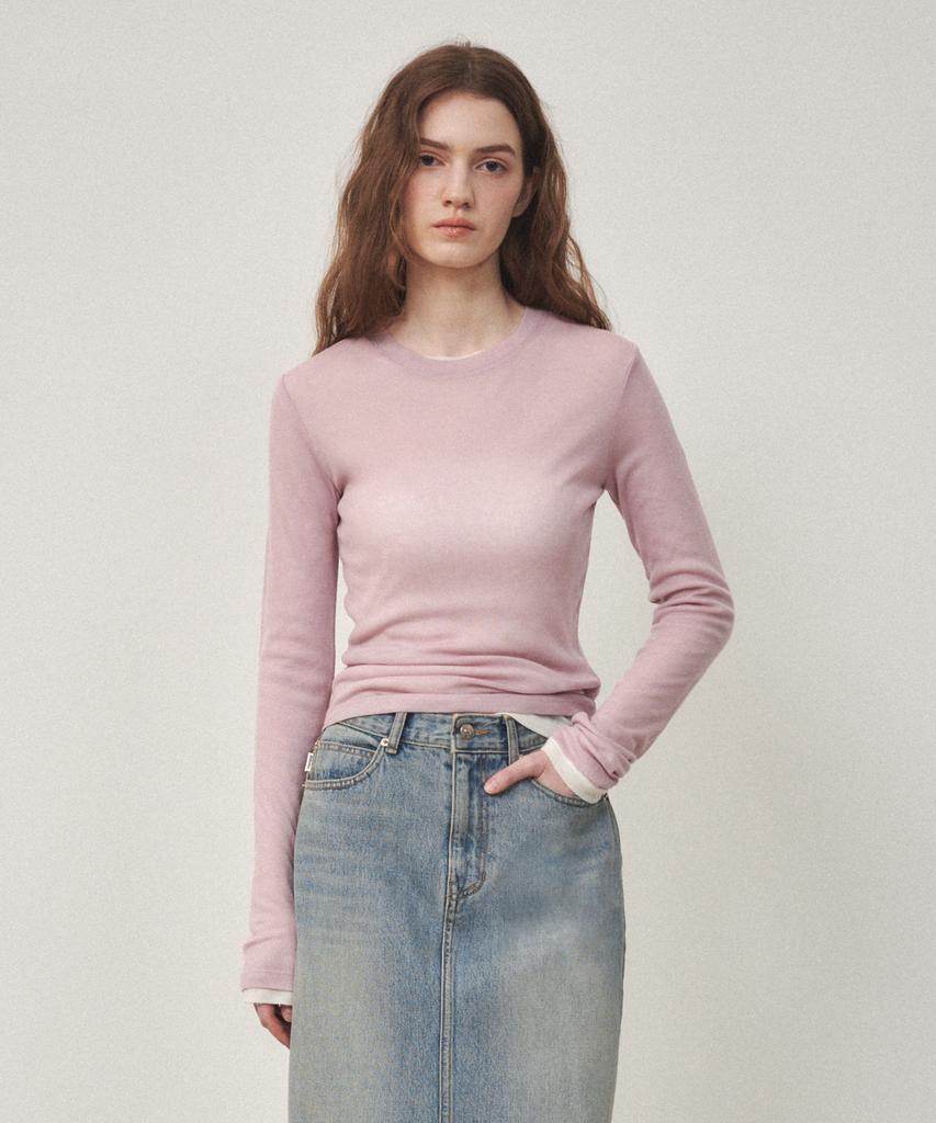 OSTKAKA Layered Wool Tencel T-Shirt Light Pink