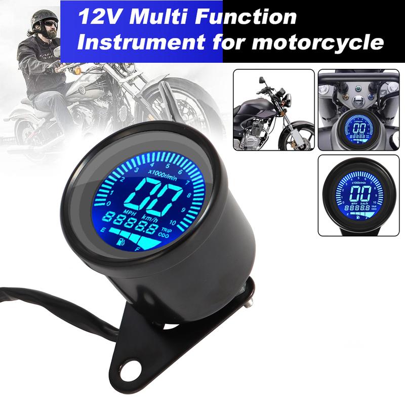 Universal Digital Motorcycle LCD Screen Speedometer Odometer Techometer Fuel Gauge for Harley Honda Cafe Racer 1-4 Cylinders