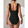 Sexy White Frill Trim Ruffled Ribbed Female Swimwear One Piece Swimsuit Women Monokini High Cut Bather Bathing Suit Swim Lady
