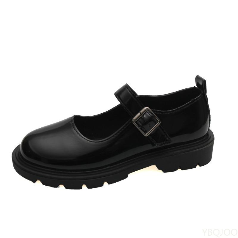 Fashion Black leather shoes for spring summer flat bottom shallow mouth soft sole comfortable simple versatile women's single shoes