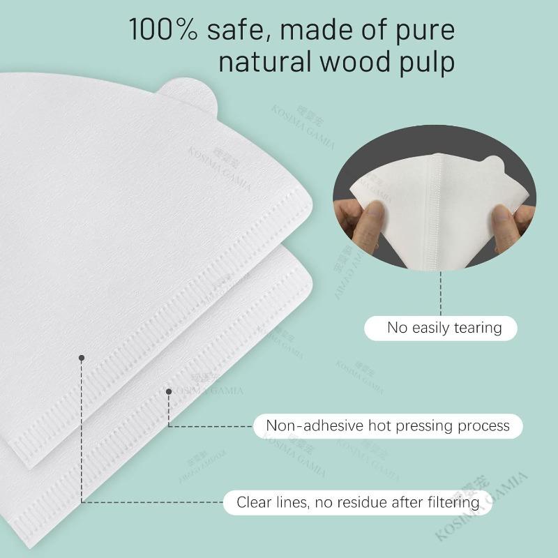 Disposable Cone Coffee Filters Natural Paper 2-4 Cup for Pour Over Drip Coffee Maker Biodegradable Eco-friendly