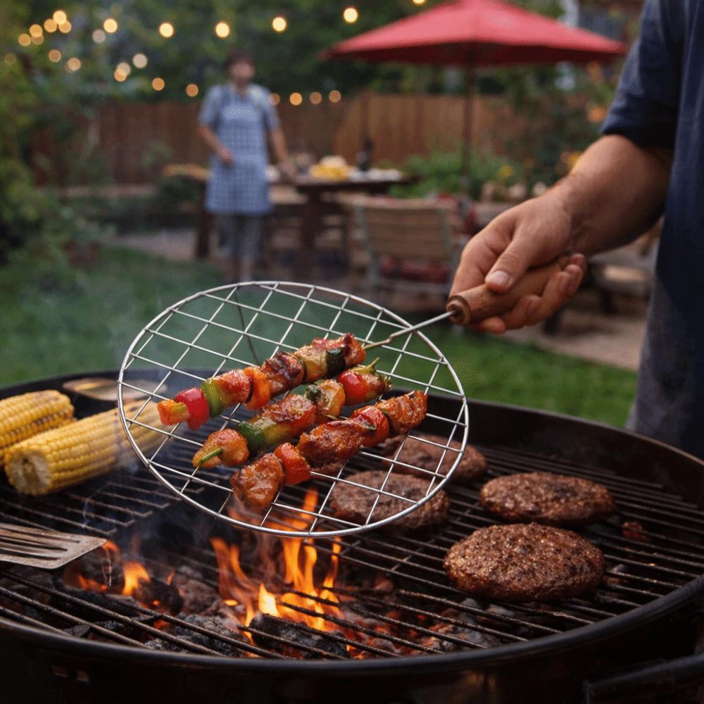 Round BBQ Mesh Non-Stick Wire Roaster Roasting Rack Grilled Meat Net  Picnic